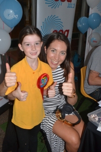 Miss celebrates her birthday with SeaFM Radio Host Kristi before school.