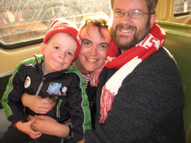 On the way to see Swans vs West Coast Eagles at ANZ Stadium in 2009. Mister played on the field with his team at half-time as part of the junior Auskick program.